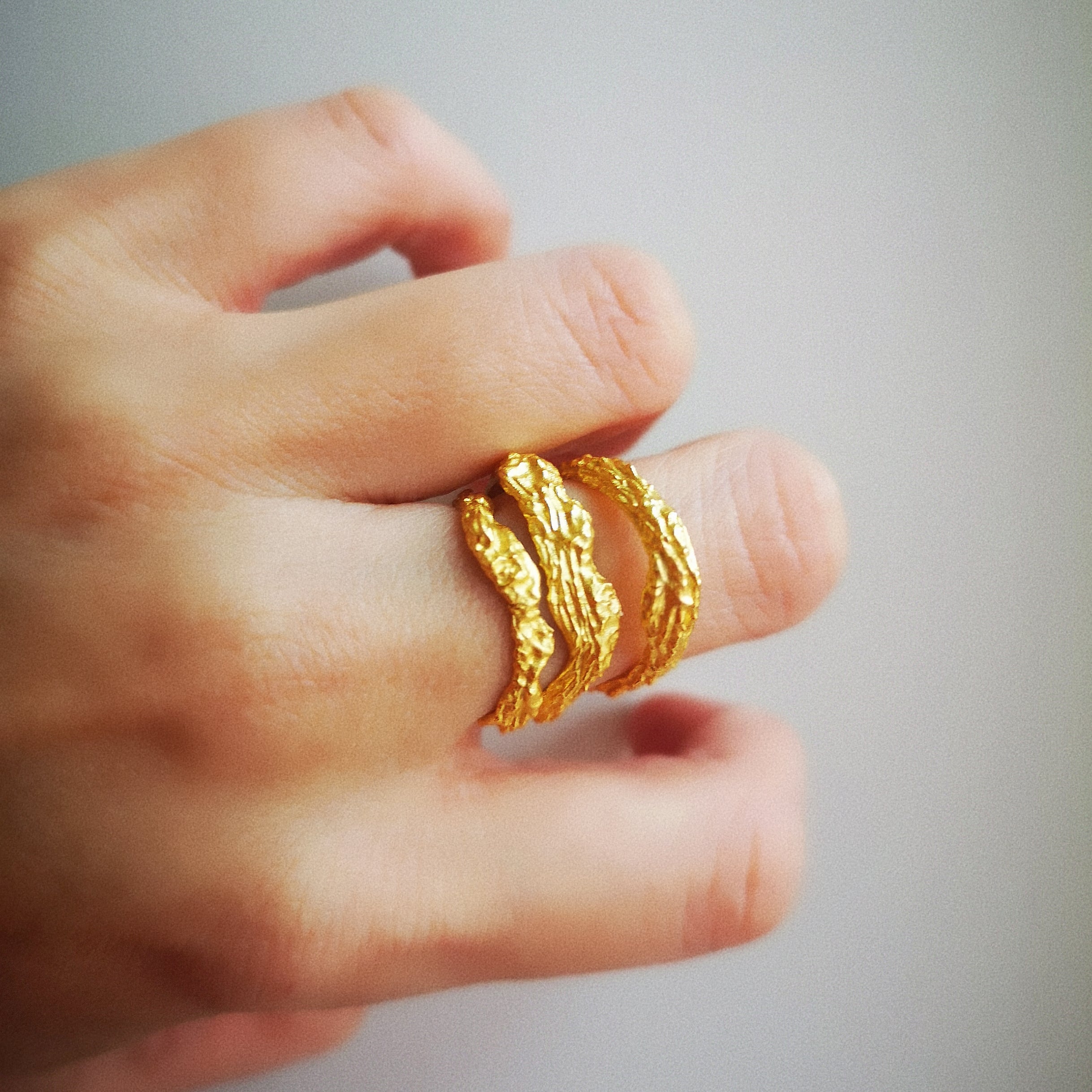 Natural Texture Tree Memory Triple Layers Ring
