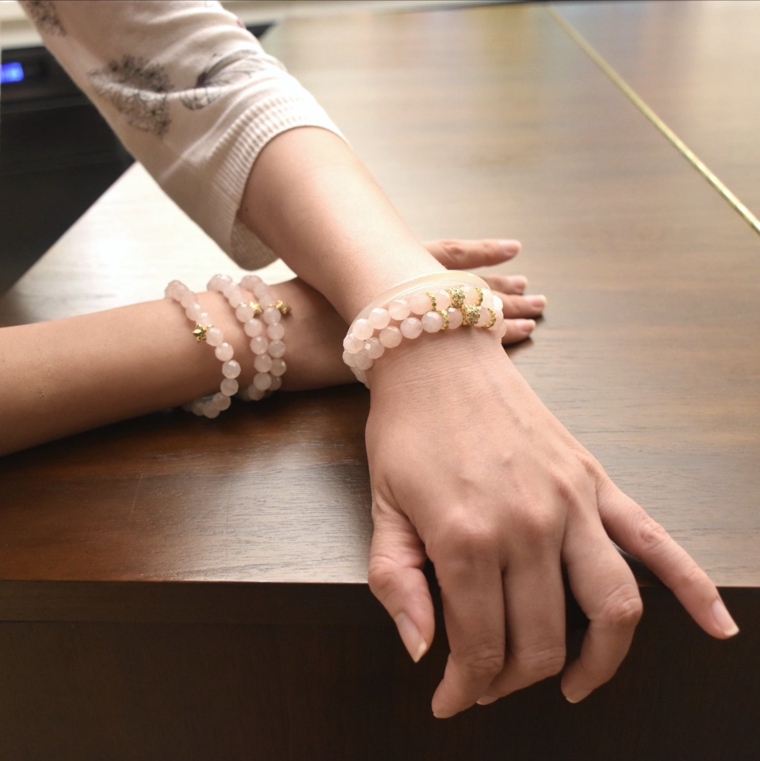 Natural Rose Crystal Love Shine Gold-plated Silver Bracelet