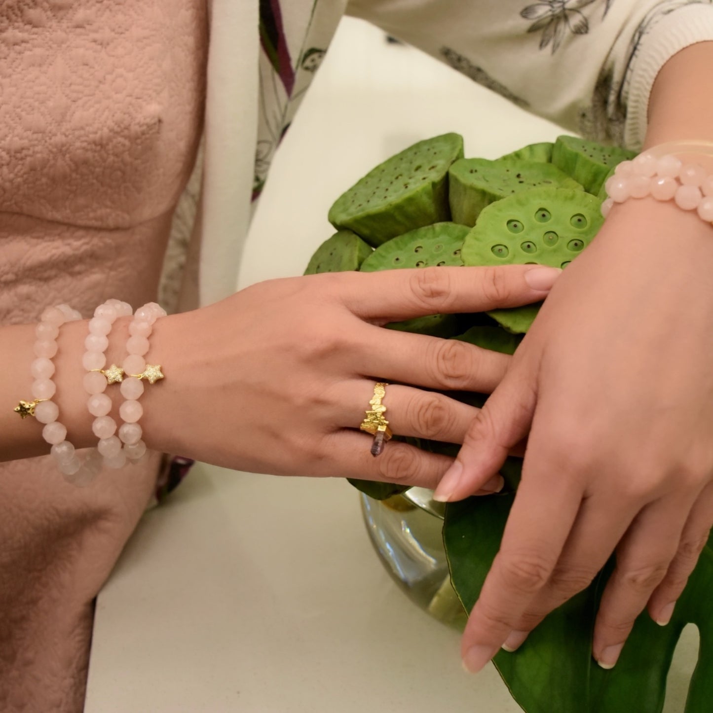 Natural Rose Crystal Love Stars Gold-plated Silver Bracelet
