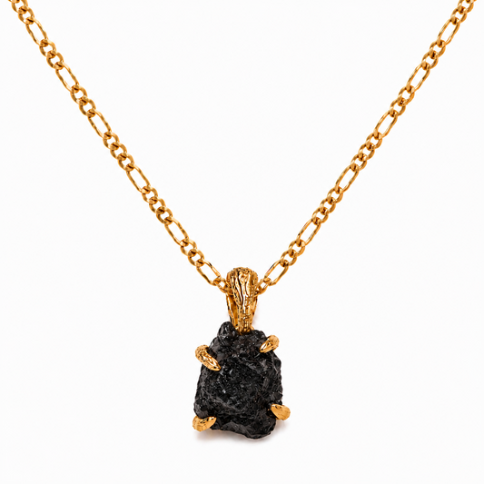 WJY Studio Elemental obsidian pendant with a textured black stone, gold-tone setting and chain