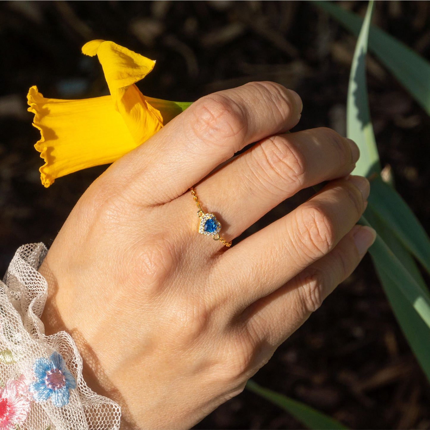 Sapphire Birthstones Love Zipper Gold Ring