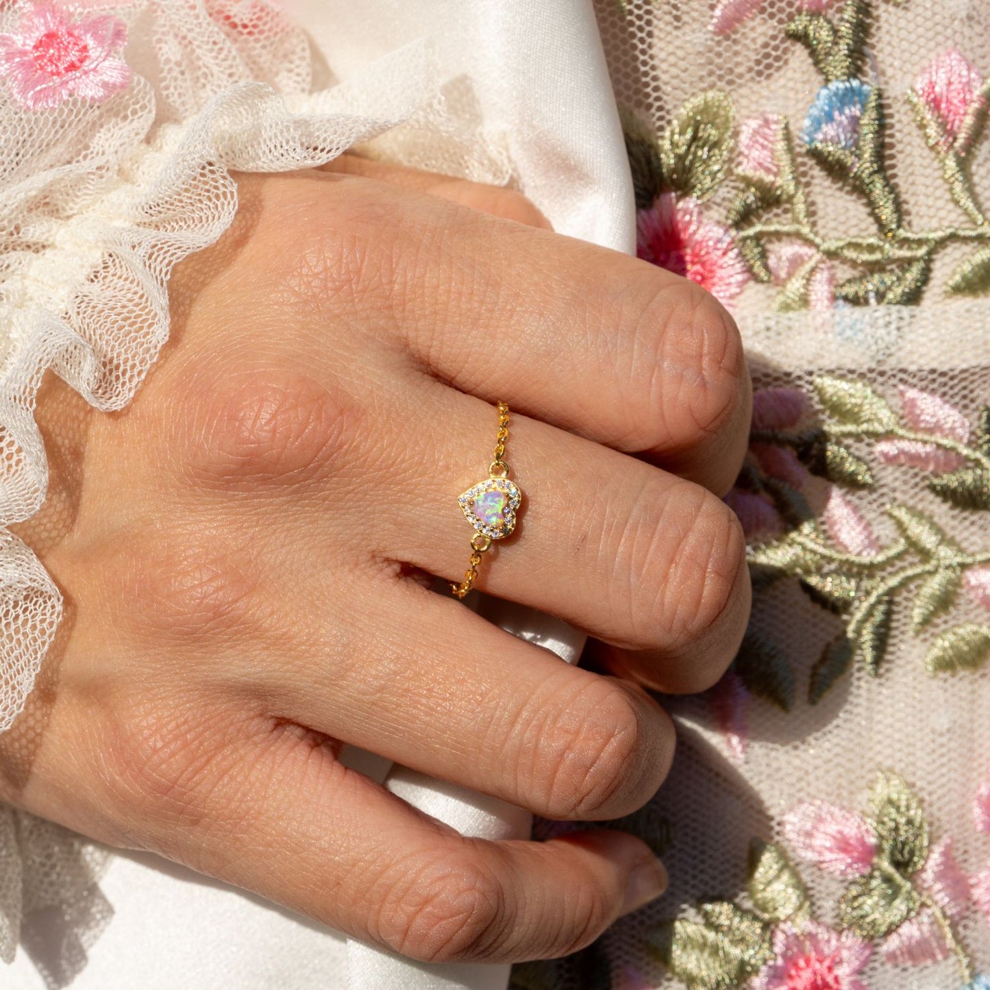 Opal Birthstones Love Zipper Gold Ring