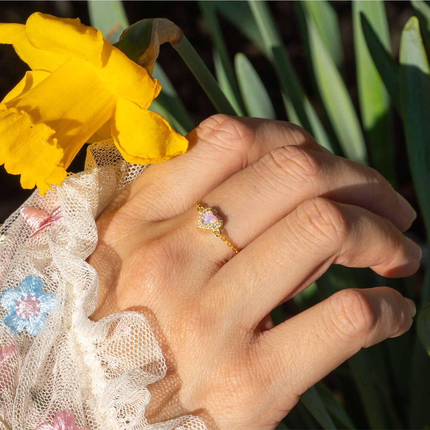 Opal Birthstones Love Zipper Gold Ring