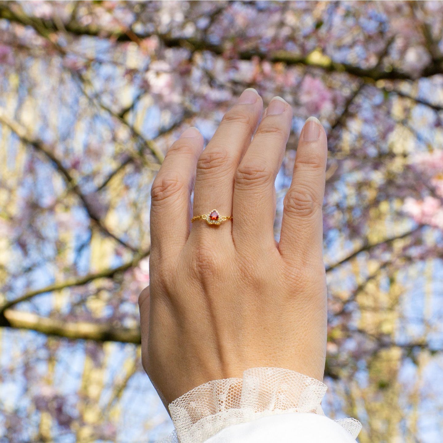 Garnet Birthstones Love Zipper Gold Ring