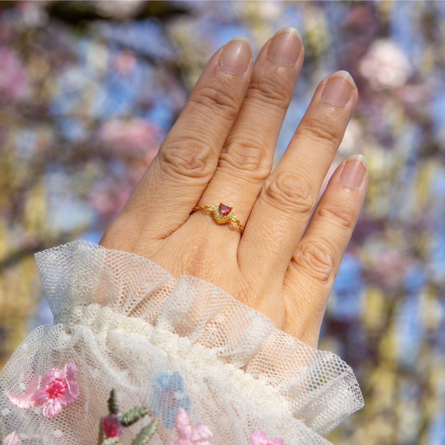 Garnet Birthstones Love Zipper Gold Ring