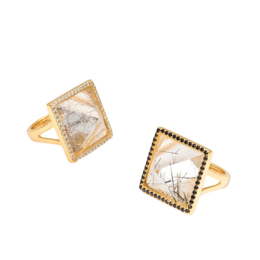 Pyramid Golden Rutilated Quartz Adjustable Ring