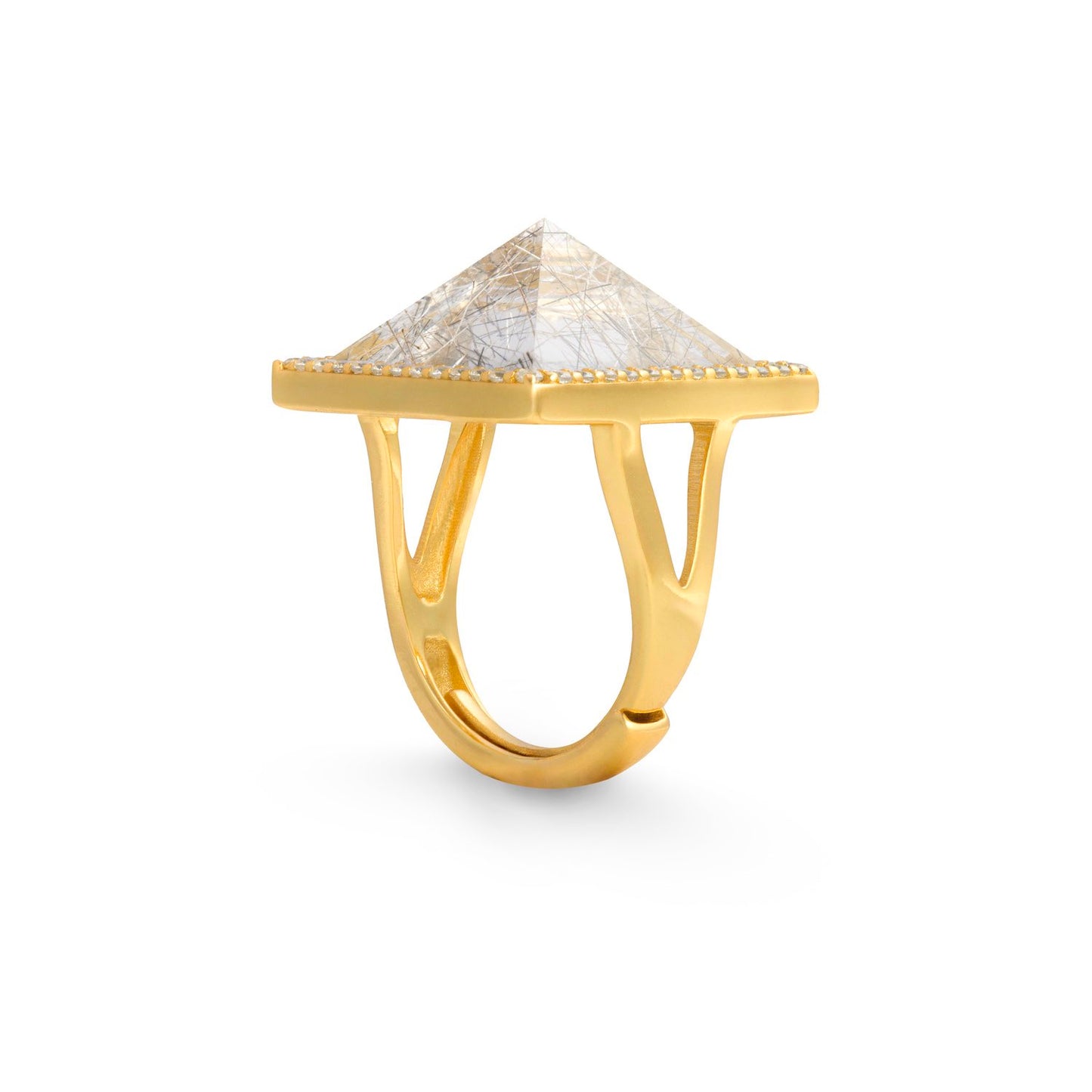 Pyramid Golden Rutilated Quartz Adjustable Ring