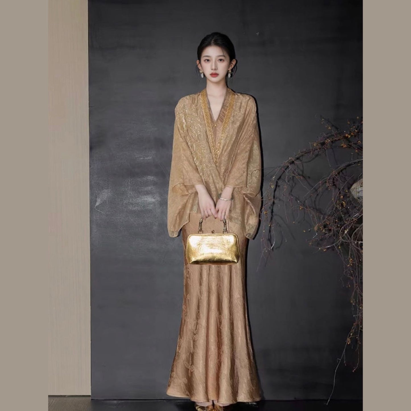 Embroidered Golden Cardigan Jacket Stylish Stitching Autumn Spring