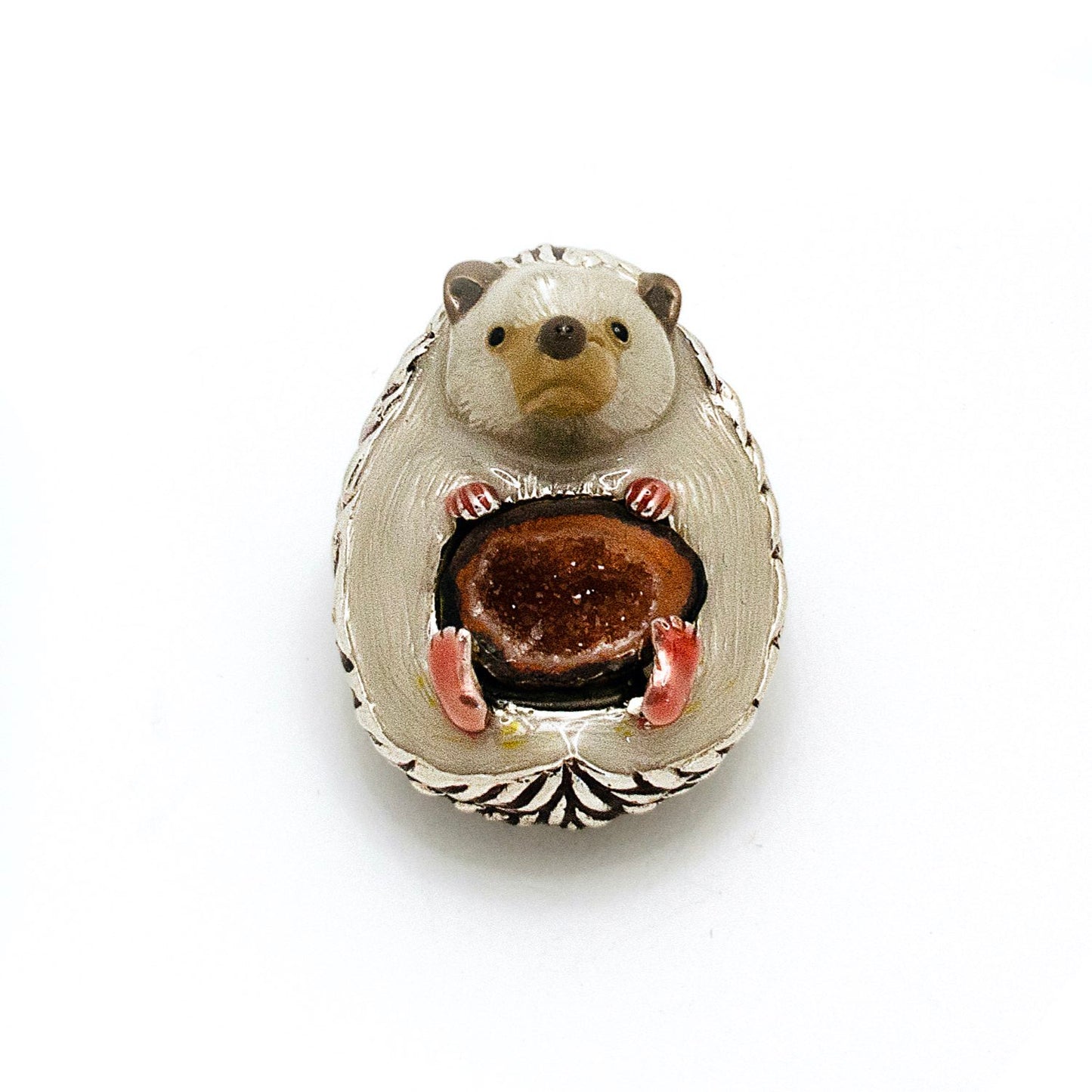 Hedgehog Crystal Cave Pendant Necklace / Brooch