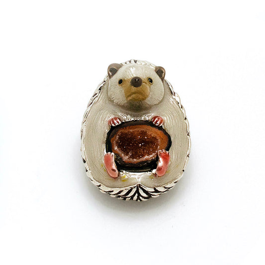 Hedgehog Crystal Cave Pendant Necklace / Brooch