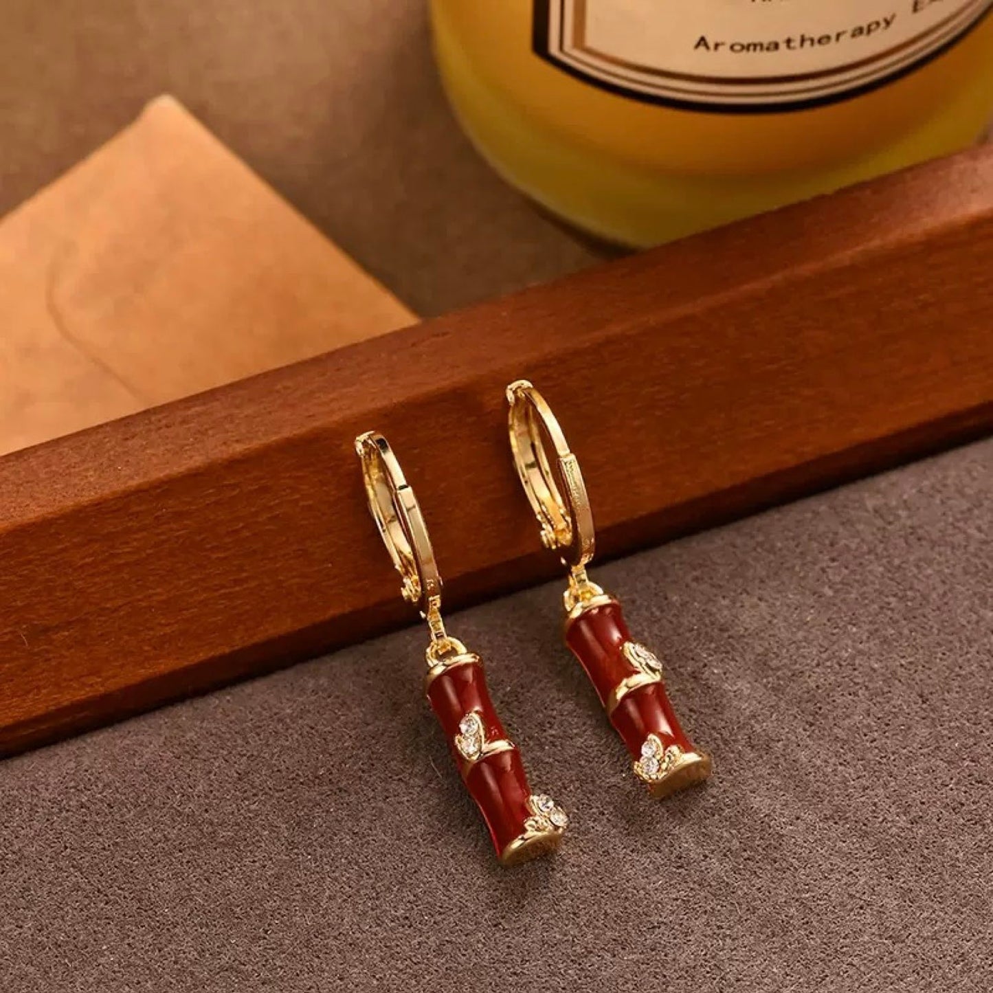 Bamboo Opal Red Earring