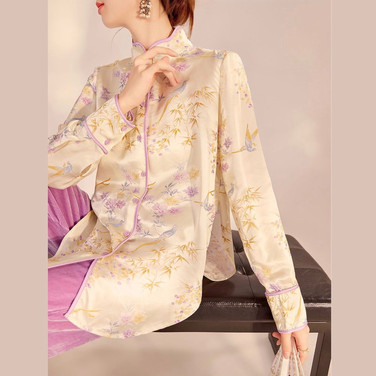 Embroidered Mulberry Silk Elegant Shirt