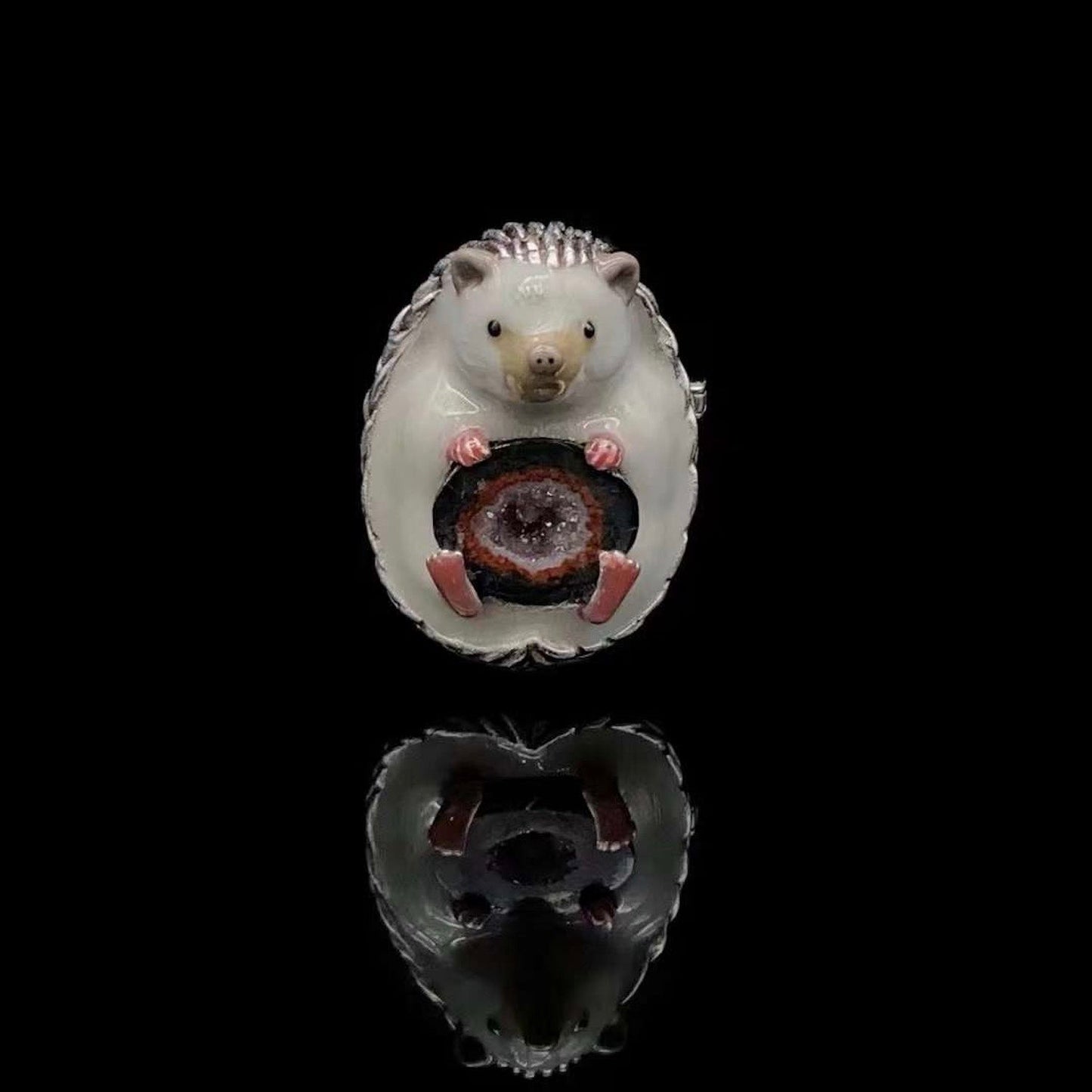 Hedgehog Crystal Cave Pendant Necklace / Brooch