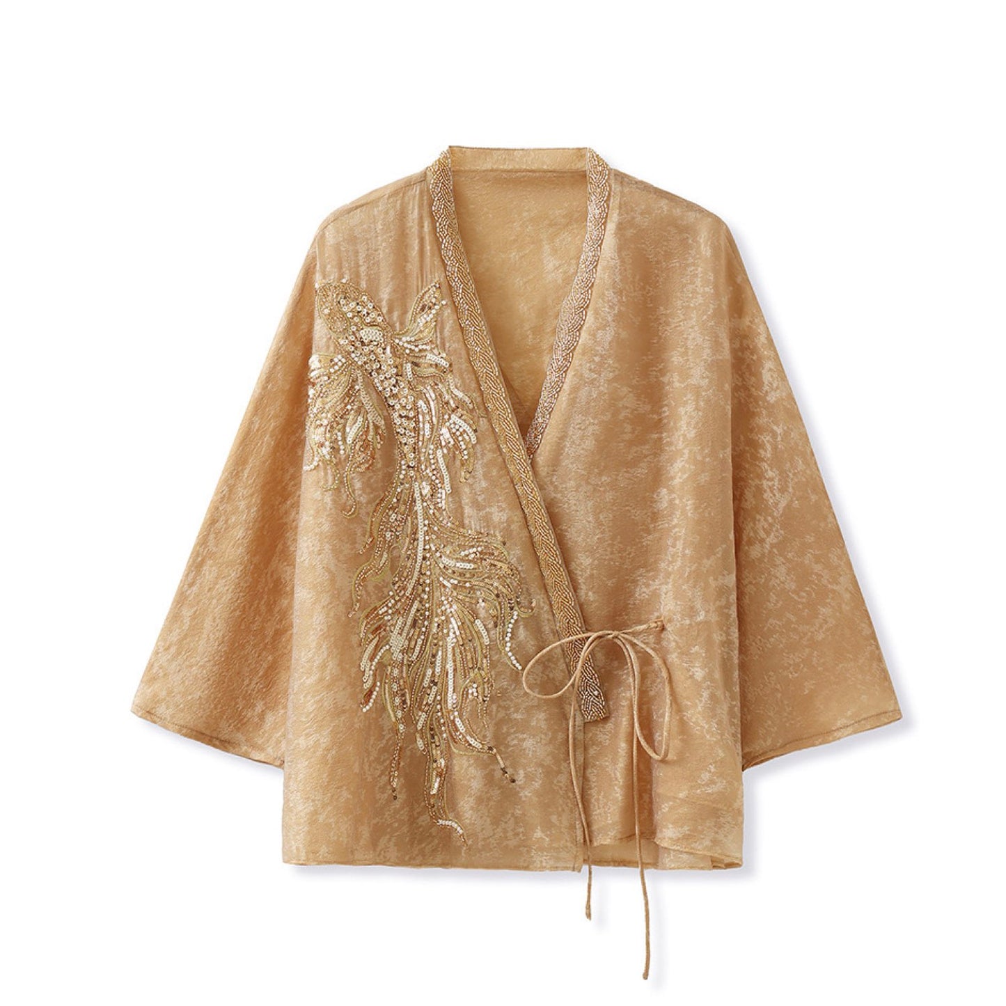 Embroidered Golden Cardigan Jacket Stylish Stitching Autumn Spring