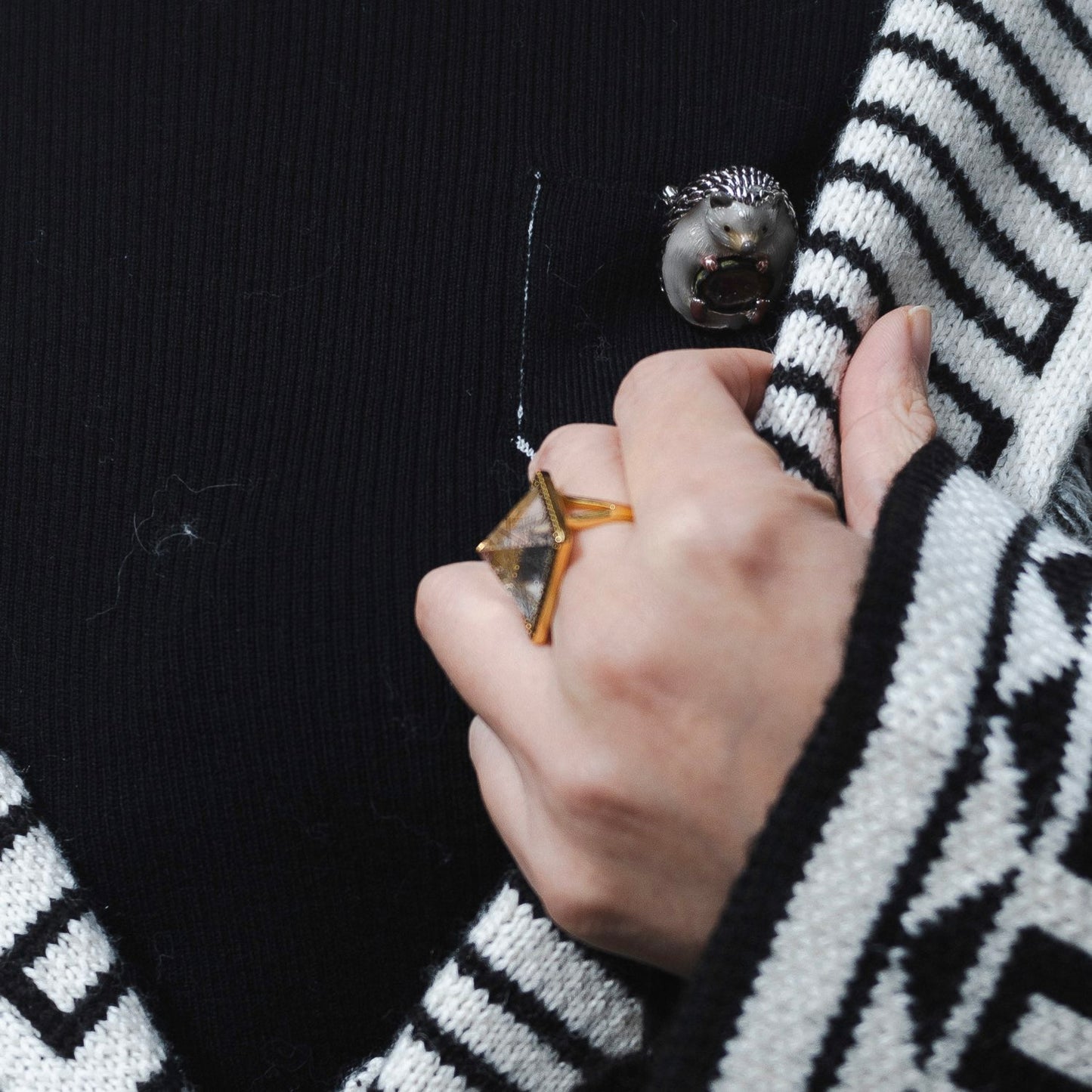 Pyramid Golden Rutilated Quartz Adjustable Ring