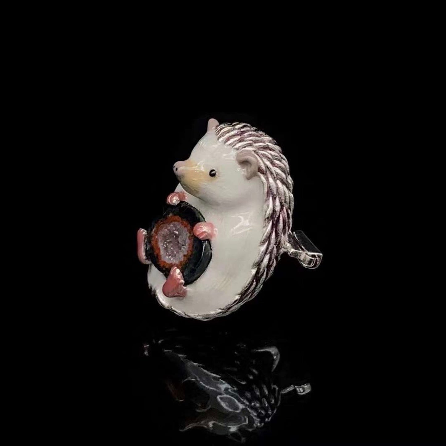 Hedgehog Crystal Cave Pendant Necklace / Brooch