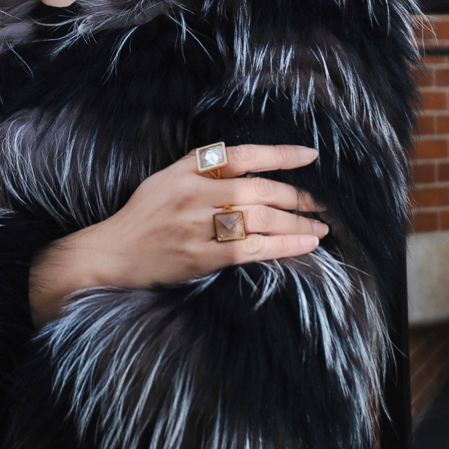 Pyramid Golden Rutilated Quartz Adjustable Ring