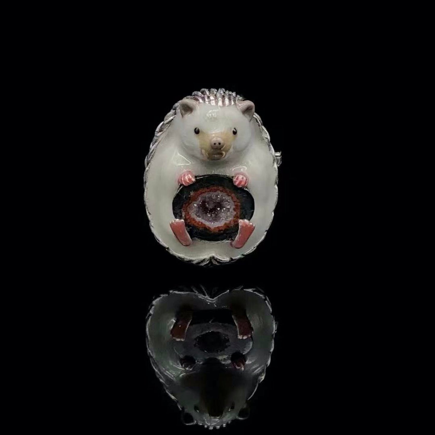 Hedgehog Crystal Cave Pendant Necklace / Brooch