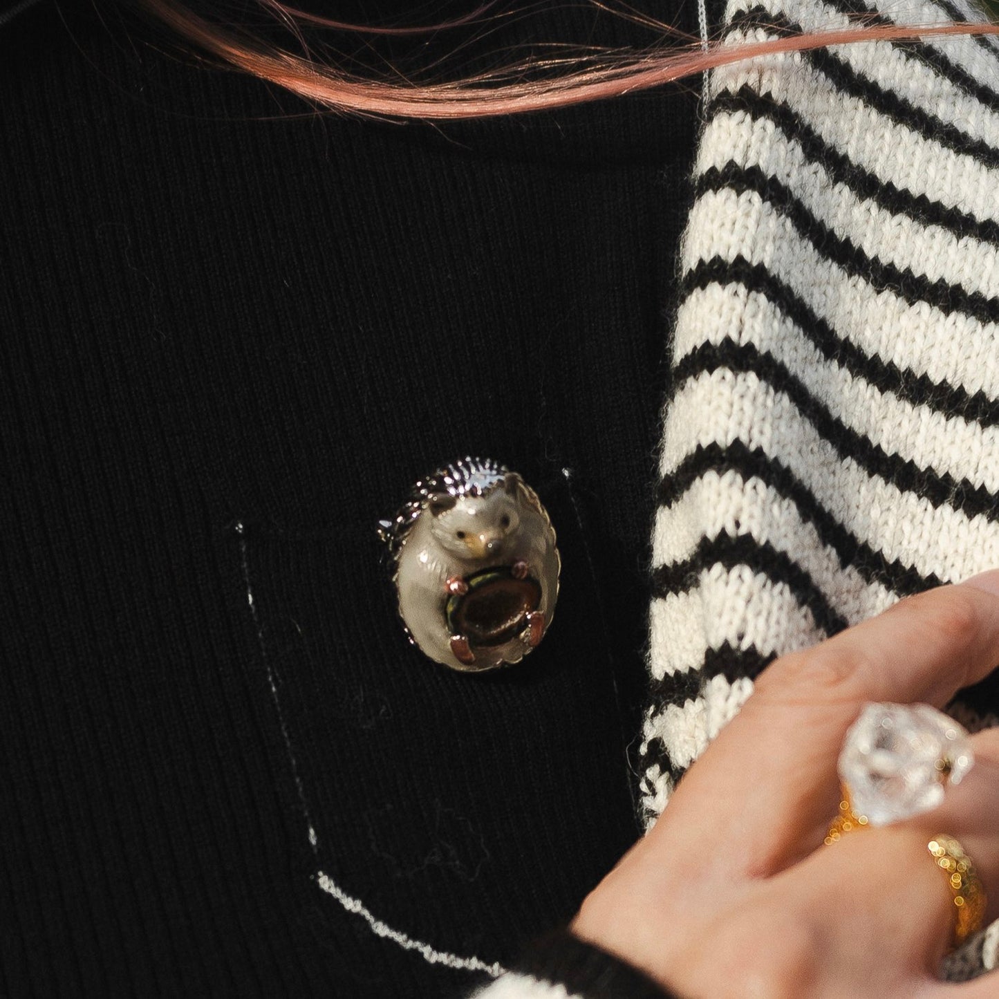 Hedgehog Crystal Cave Pendant Necklace / Brooch