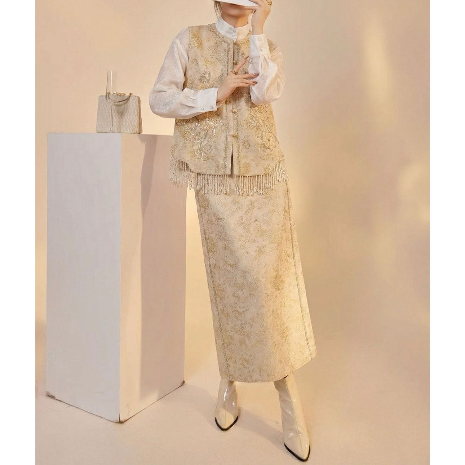 Designer 3D Floral Embroidered Lace Skirt Women Wedding Guest