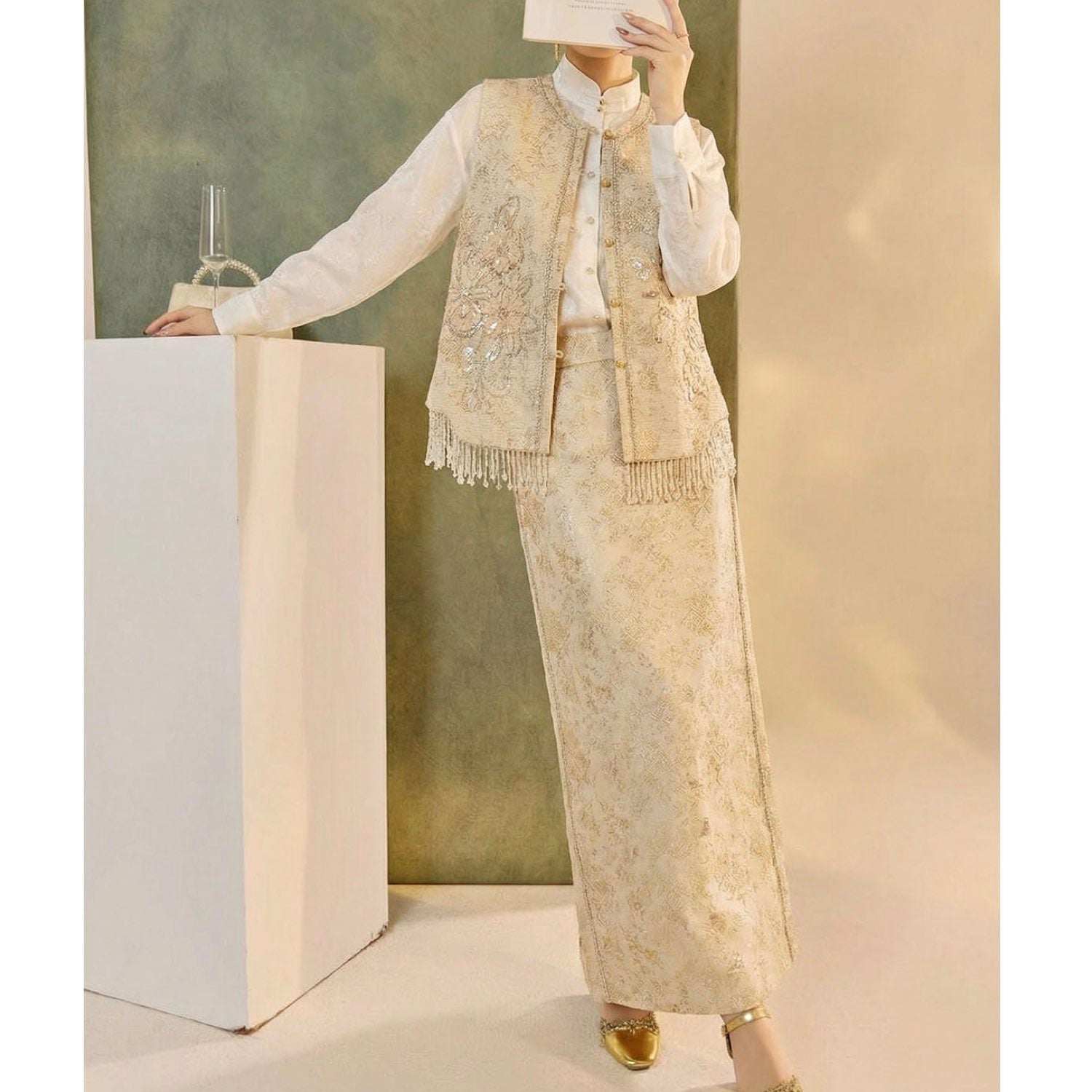 Designer 3D Floral Embroidered Lace Skirt Women Wedding Guest