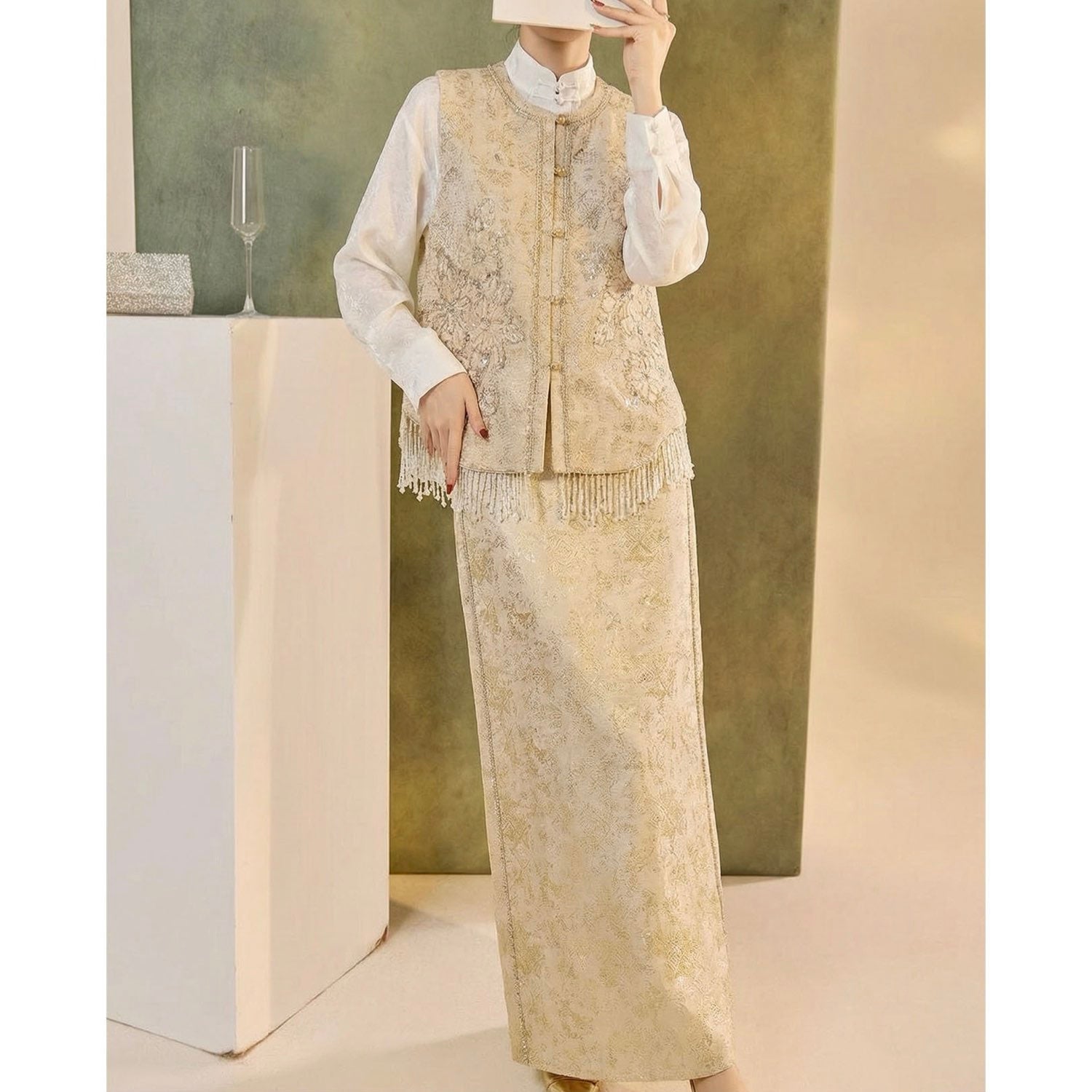 Designer 3D Floral Embroidered Lace Skirt Women Wedding Guest