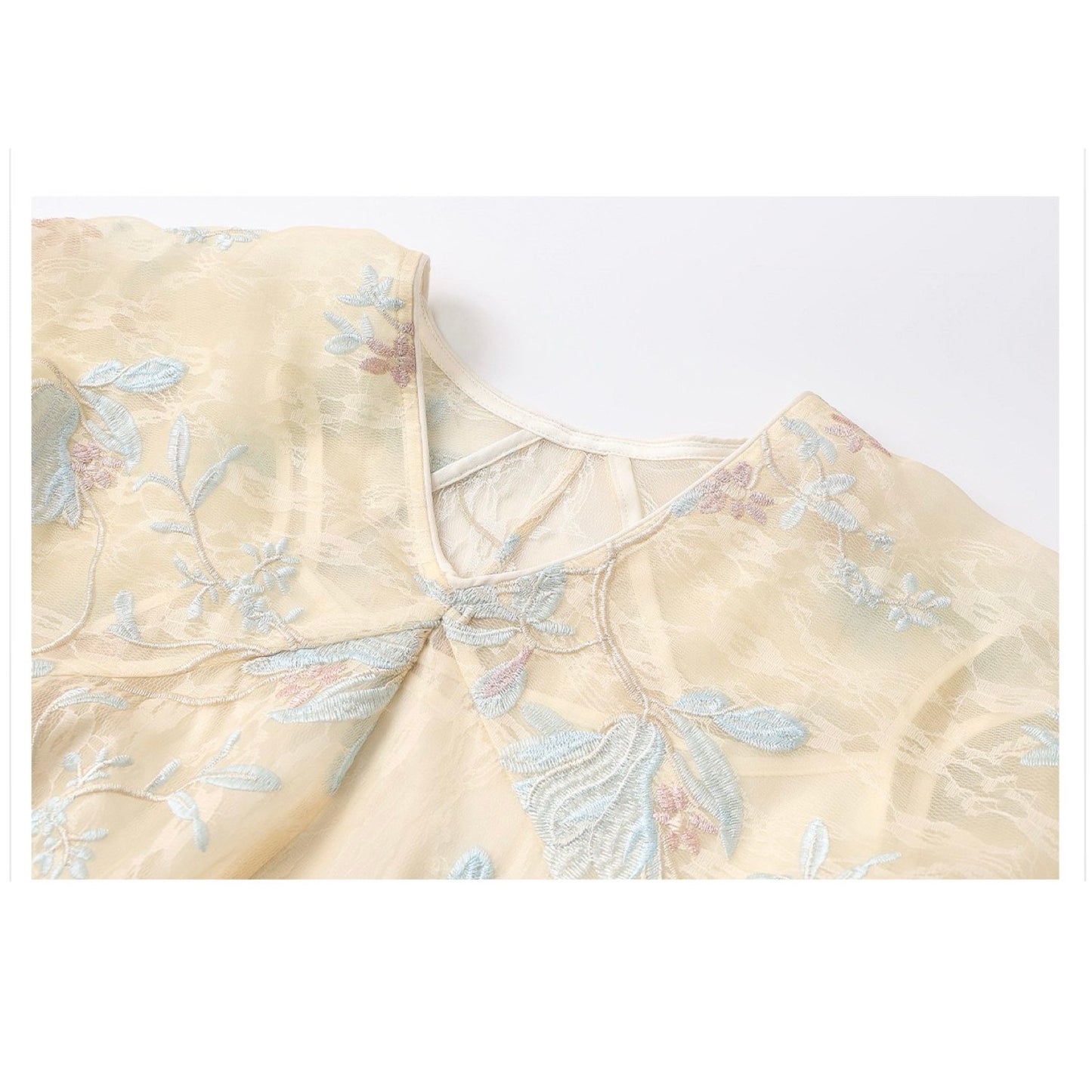 Embroidered Cream Yellow Lace Floral Wedding/ Vacation Dress