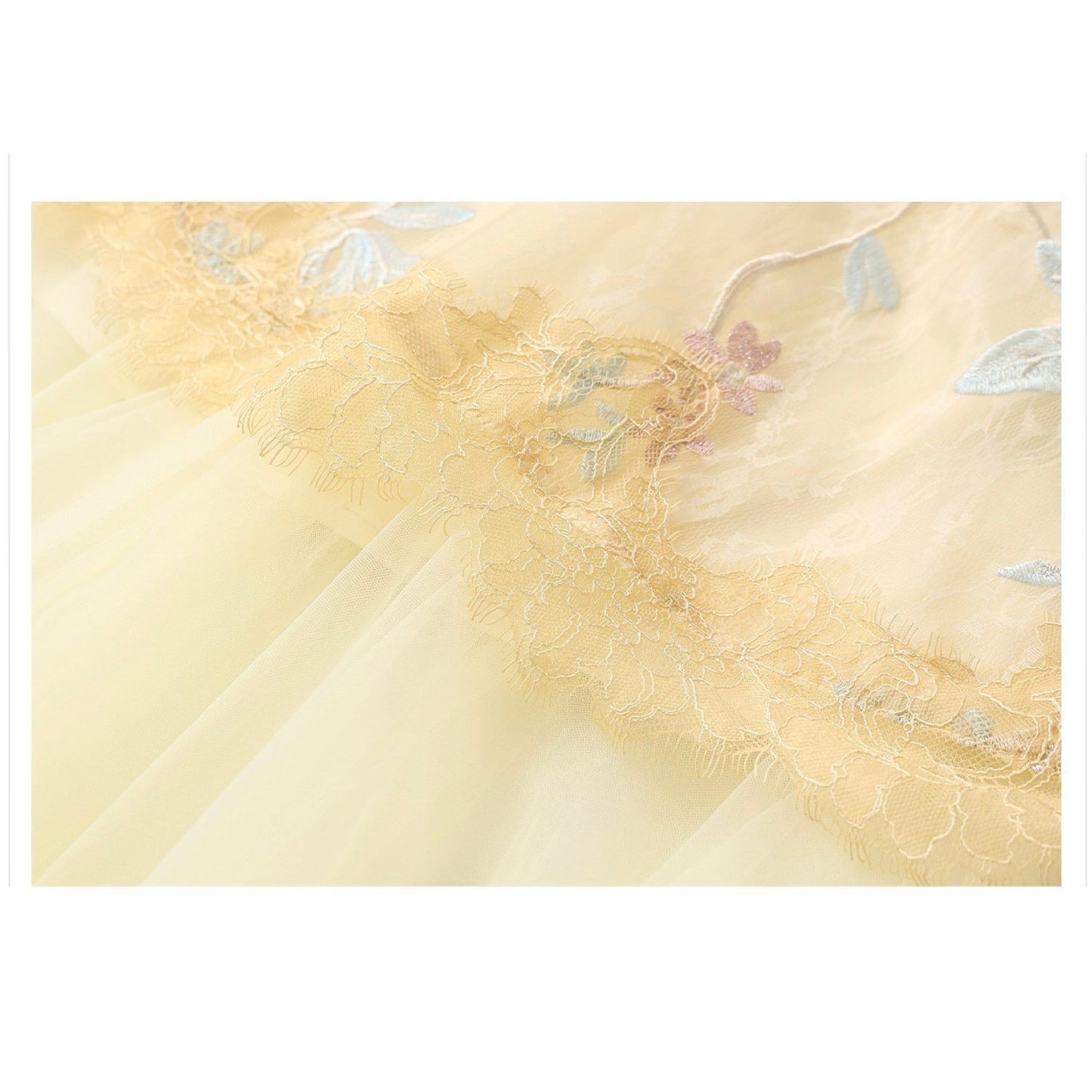 Embroidered Cream Yellow Lace Floral Wedding/ Vacation Dress