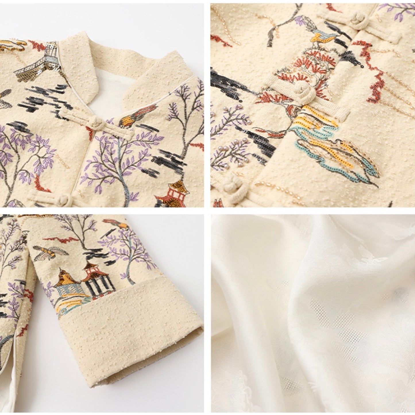 Embroidered Oriental Style Painting Stitching Short Coat All Seasons