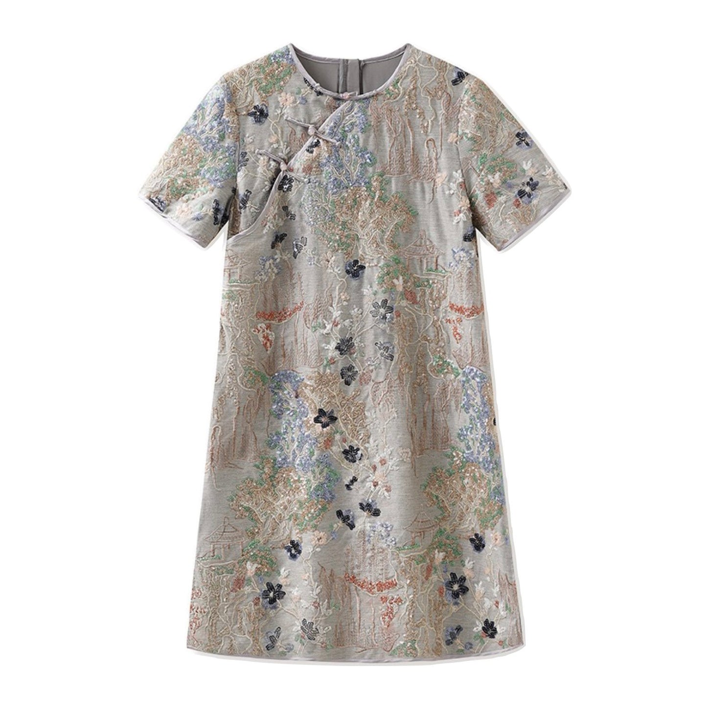 Embroidered Floral Jacquard Romantic Mini Dress
