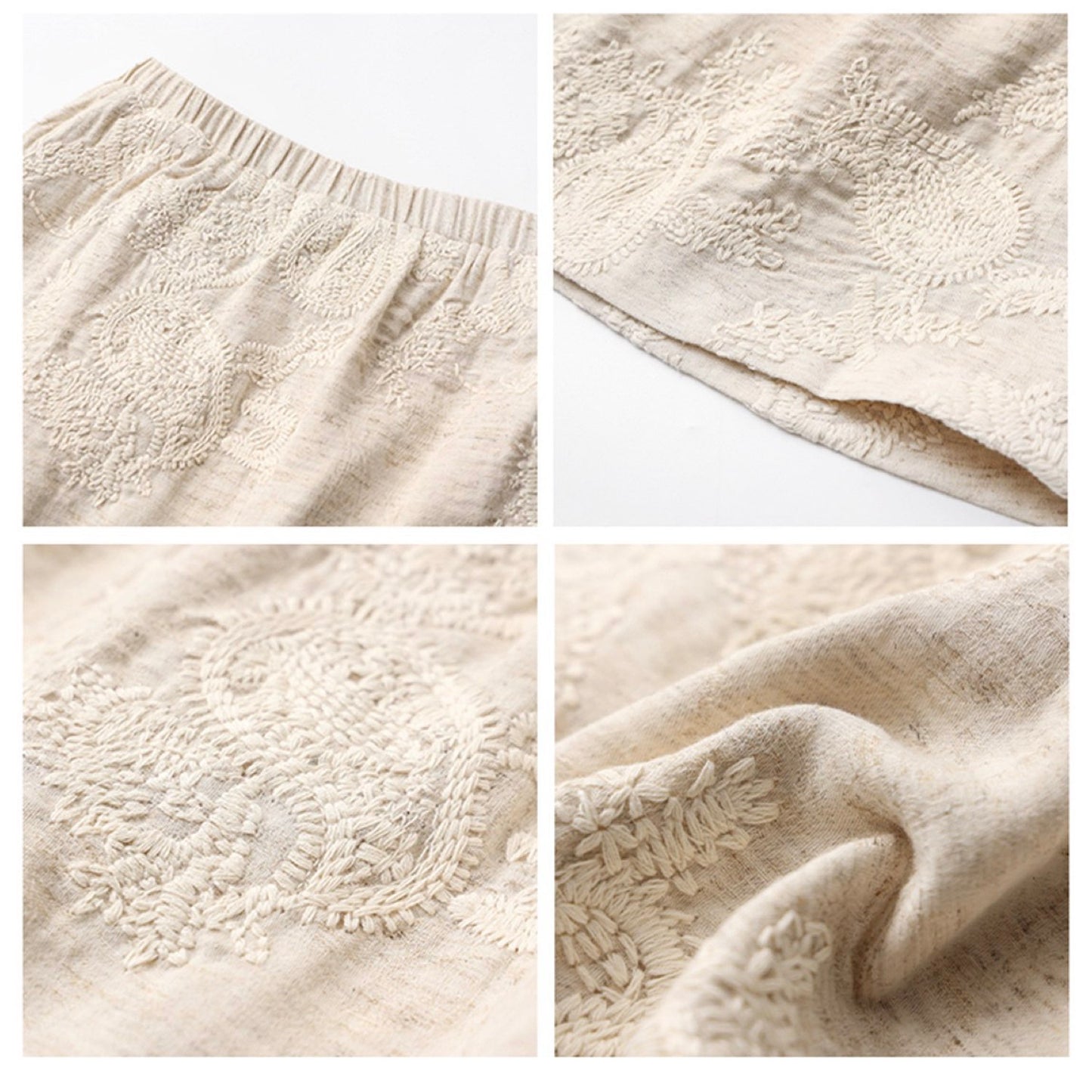 Textured Embroidered Linen-Blend Short Skirt