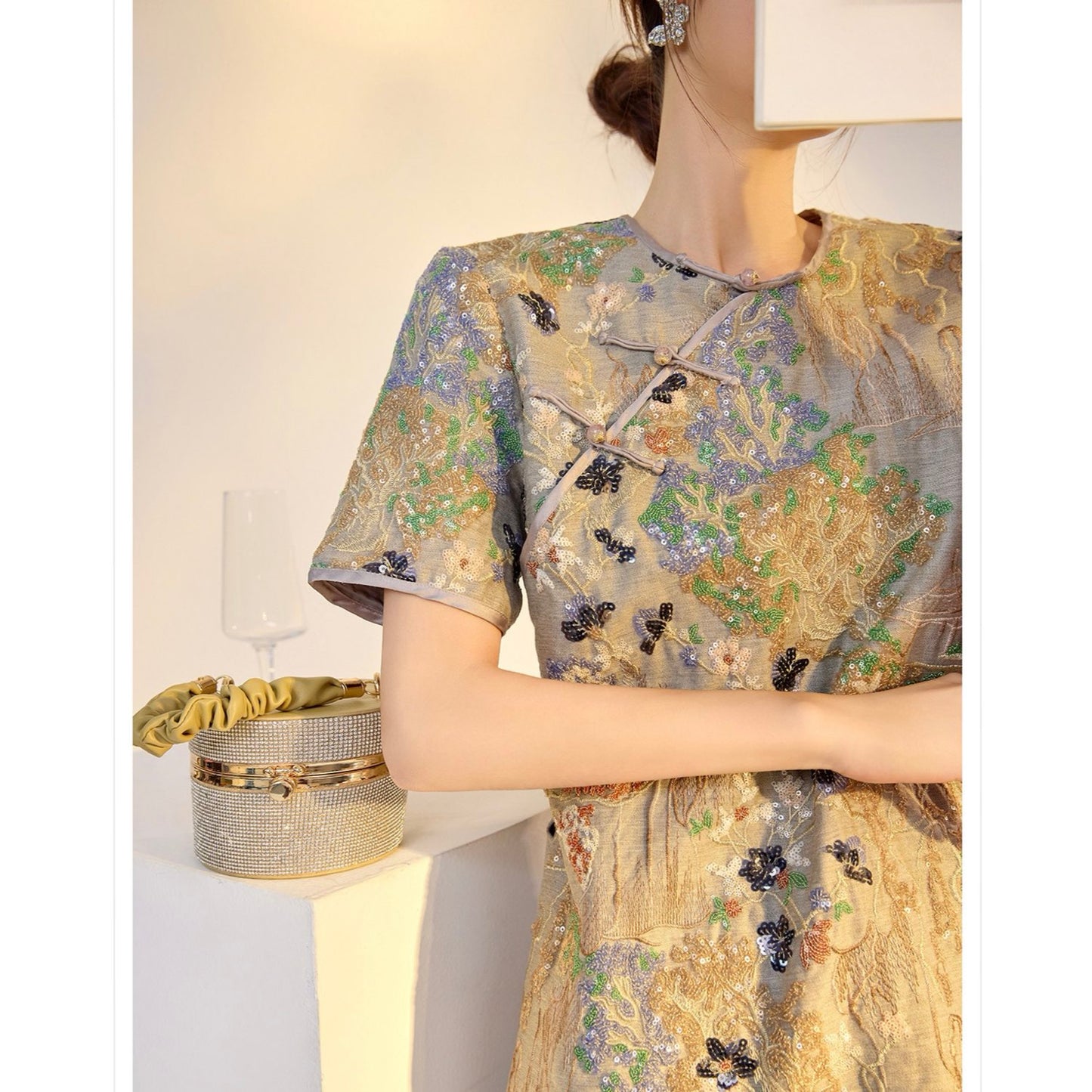 Embroidered Floral Jacquard Romantic Mini Dress