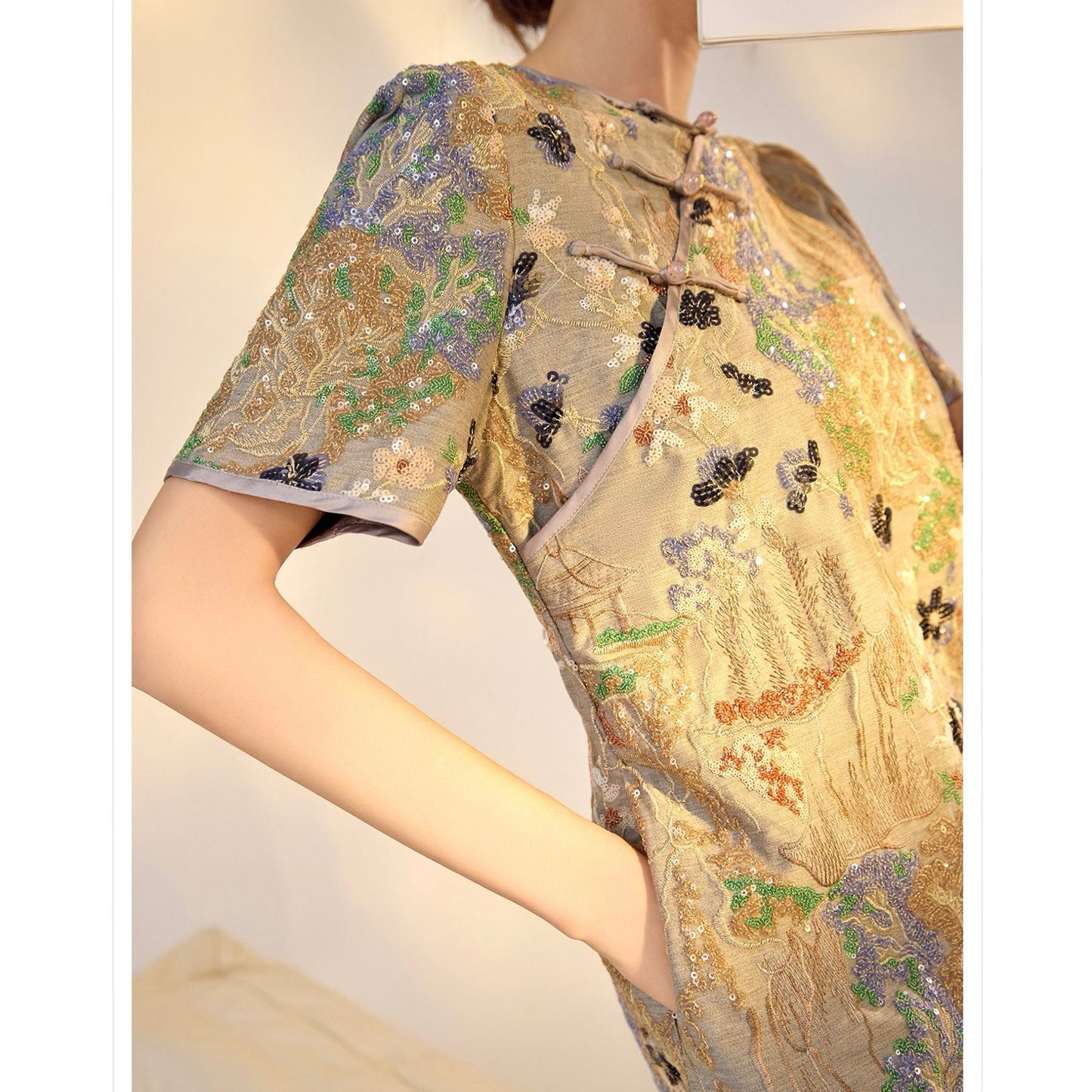 Embroidered Floral Jacquard Romantic Mini Dress