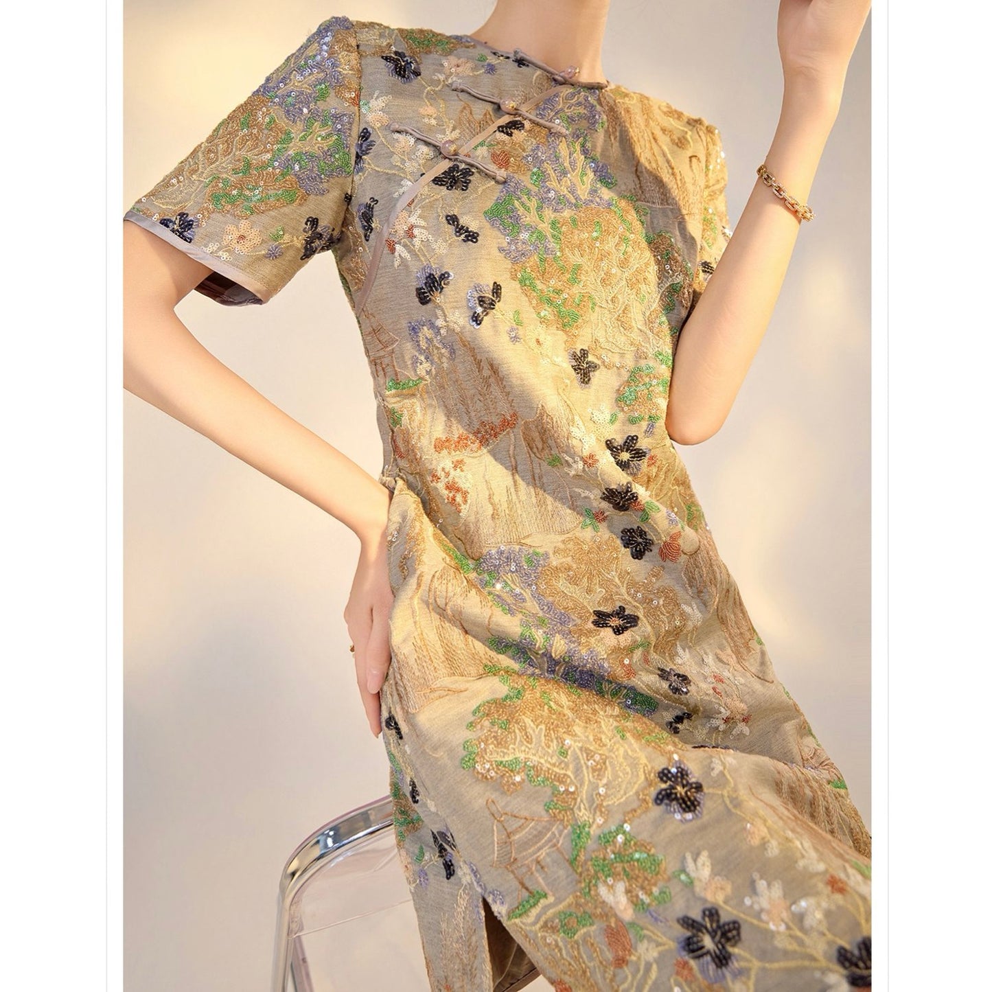 Embroidered Floral Jacquard Romantic Mini Dress