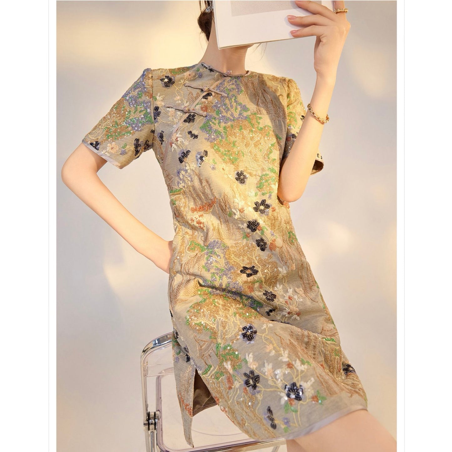 Embroidered Floral Jacquard Romantic Mini Dress