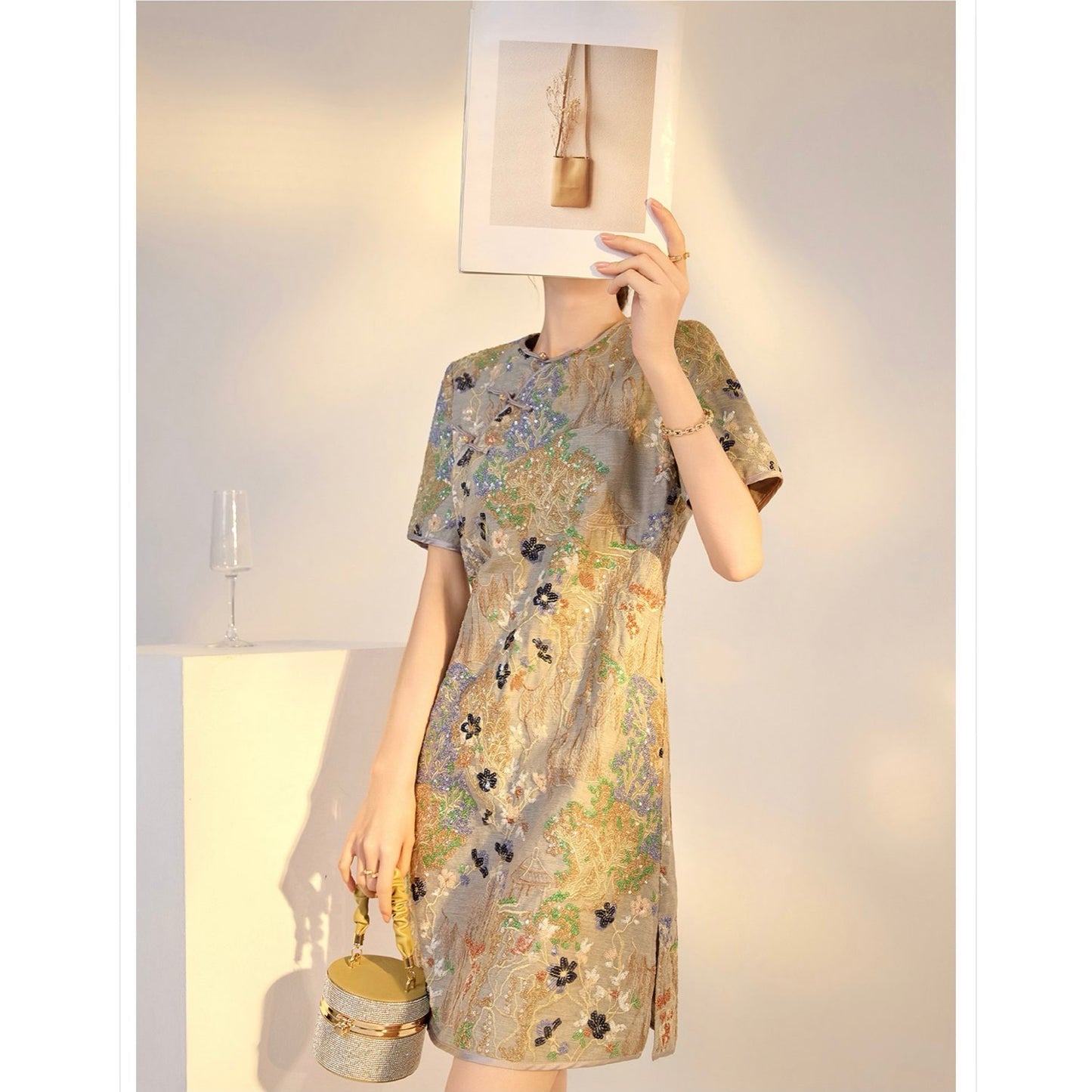 Embroidered Floral Jacquard Romantic Mini Dress