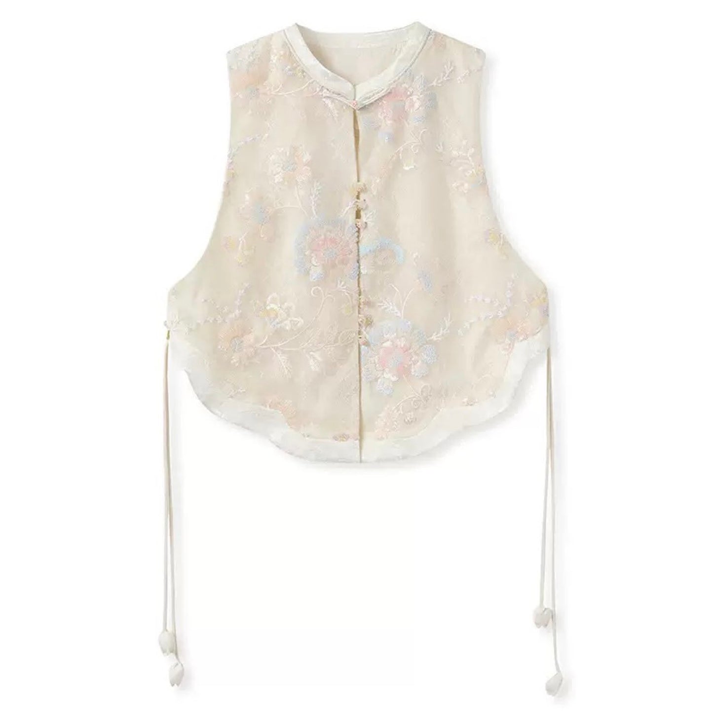 Embroidery Cream Pink Flower Wedding Top