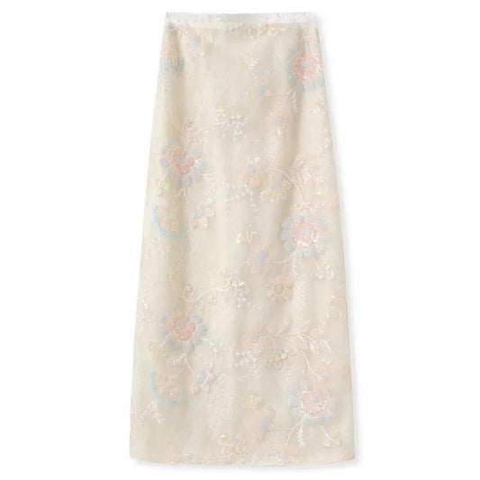 Embroidery Cream Pink Wedding Skirt