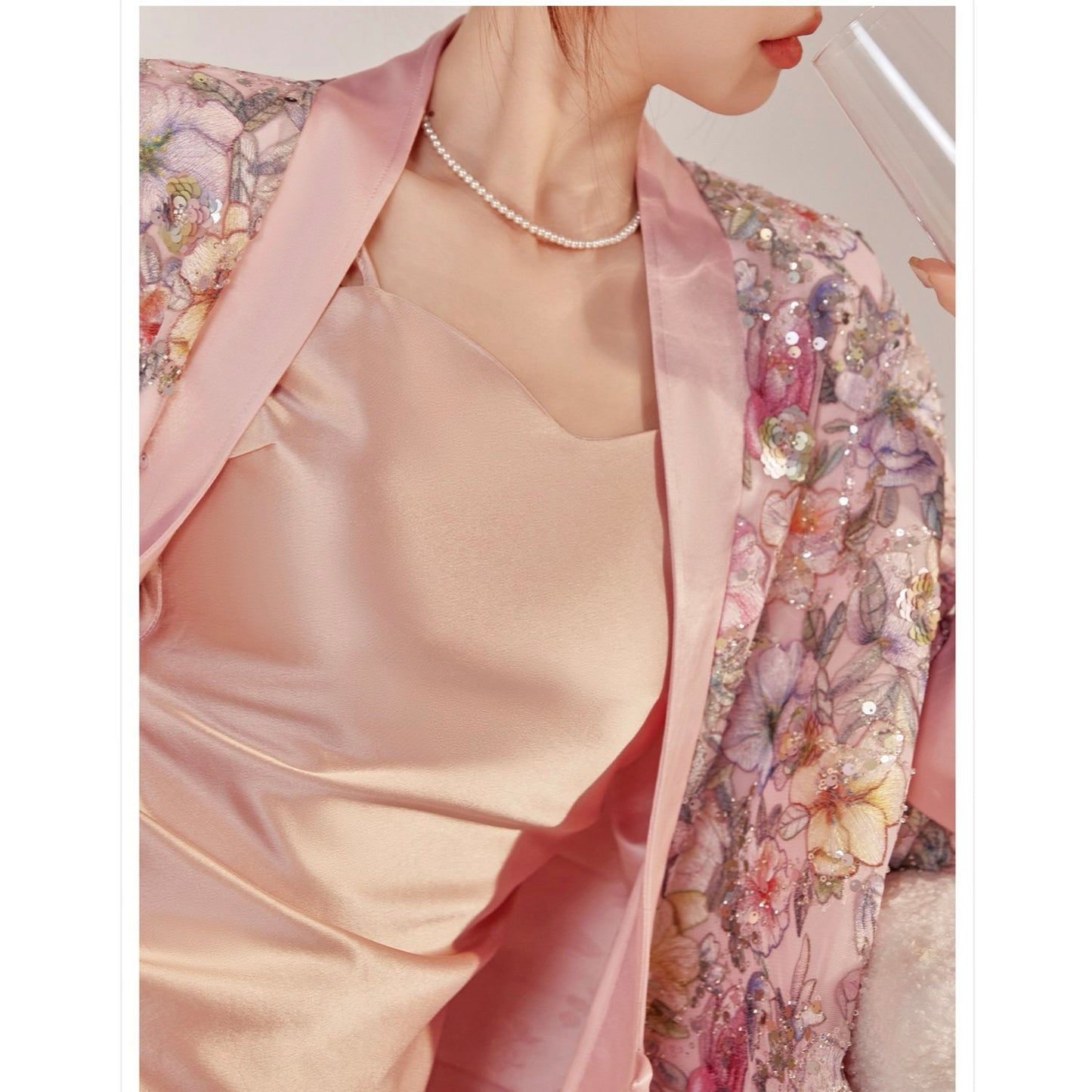 Slim-Fit Silk Pink Long Dress