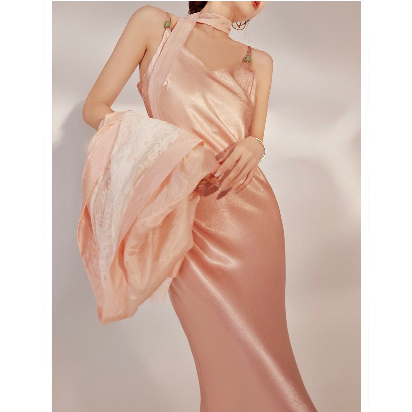 Slim-Fit Silk Pink Long Dress