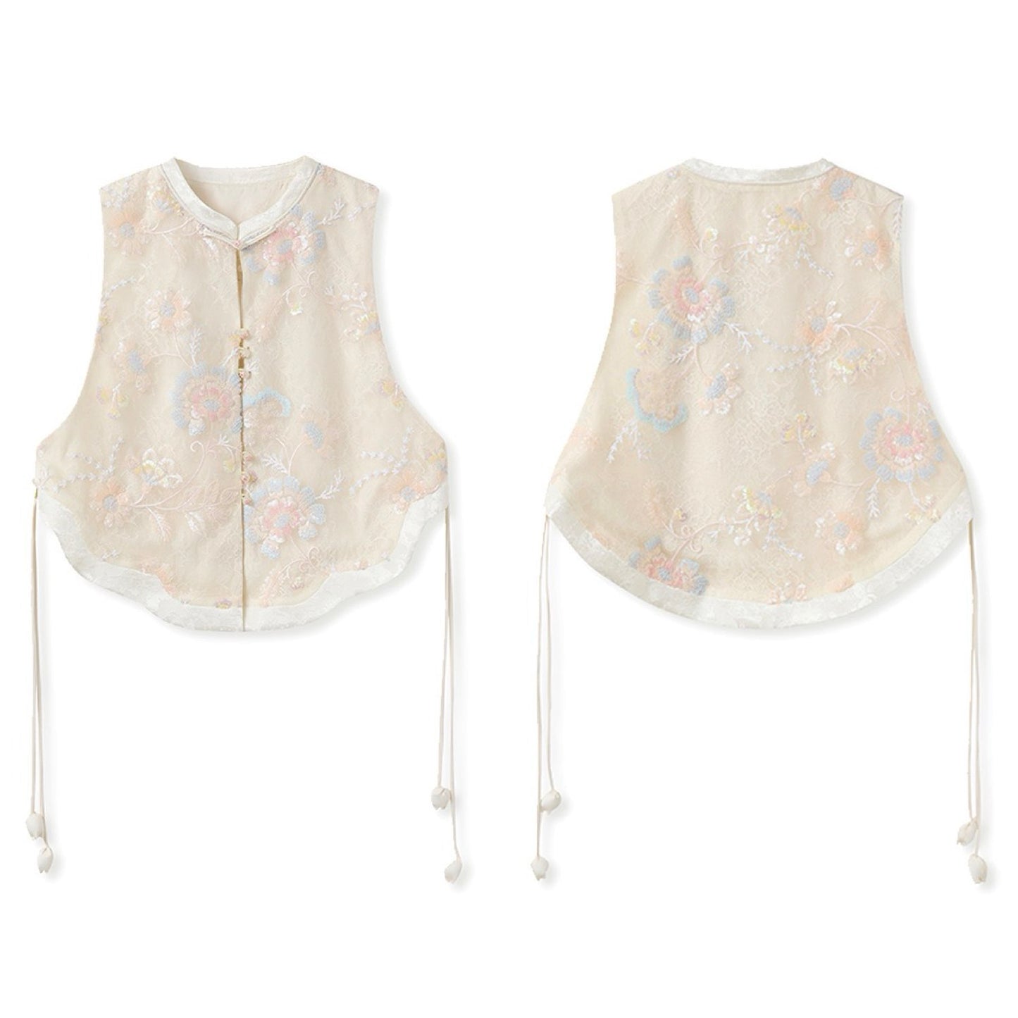 Embroidery Cream Pink Flower Wedding Top