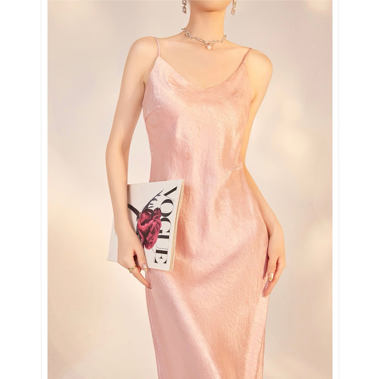 Slim-Fit Silk Pink Long Dress