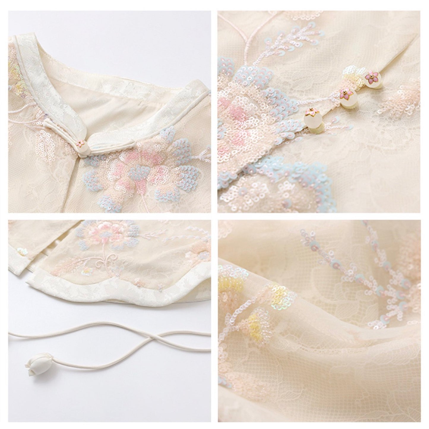 Embroidery Cream Pink Flower Wedding Top