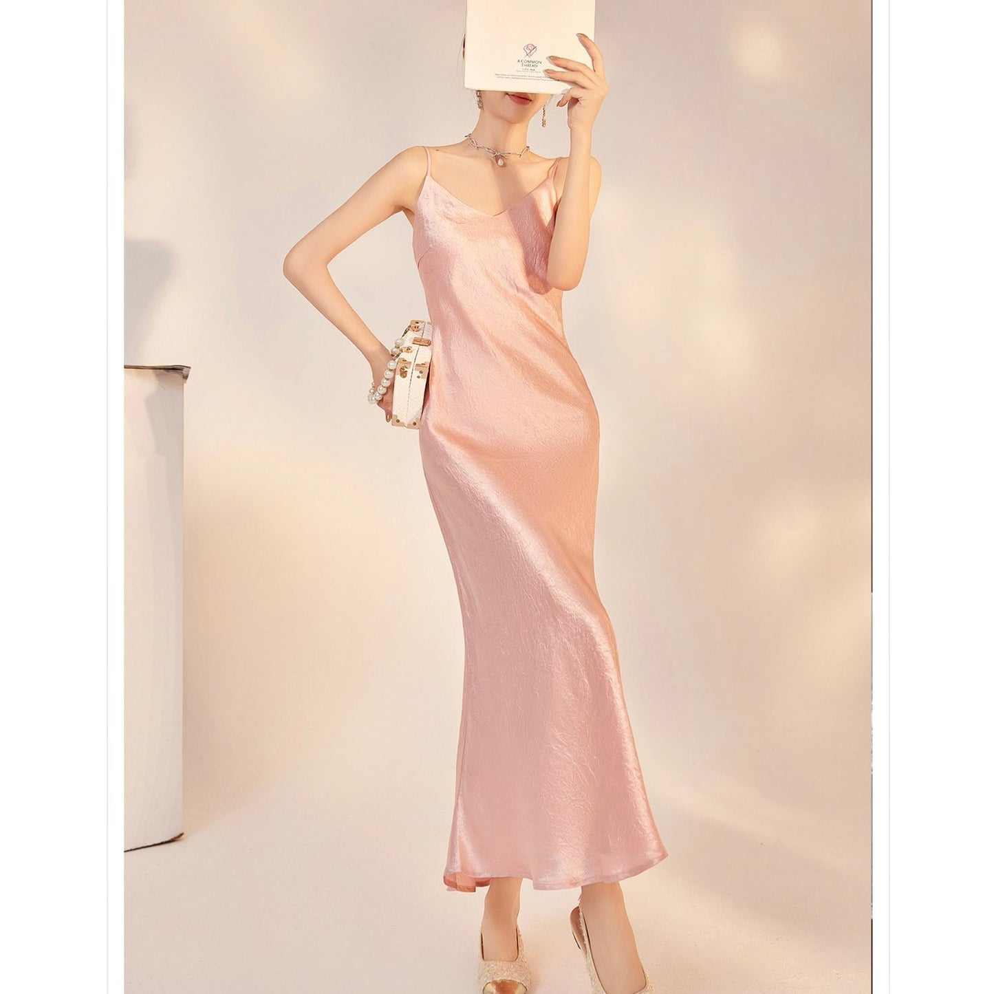 Slim-Fit Silk Pink Long Dress