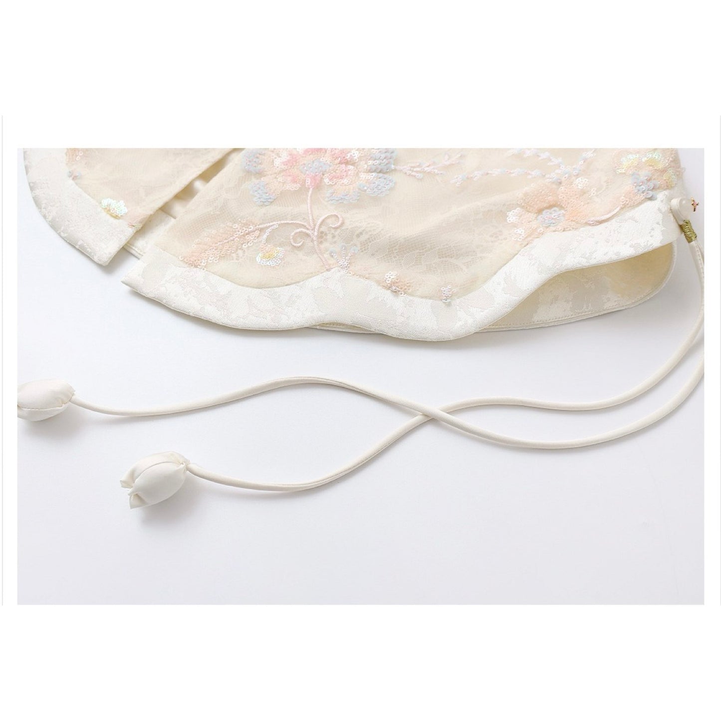 Embroidery Cream Pink Flower Wedding Top