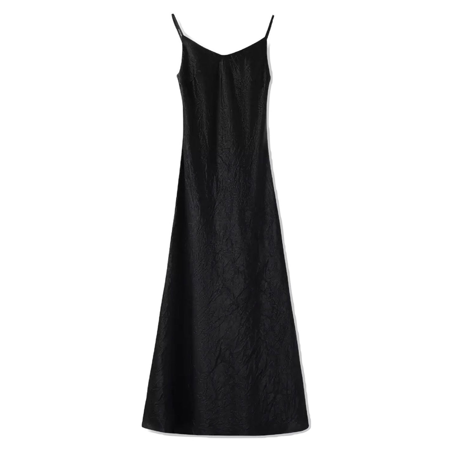 Slim-Fit Silk Long Black Dress