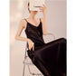 Slim-Fit Silk Long Black Dress