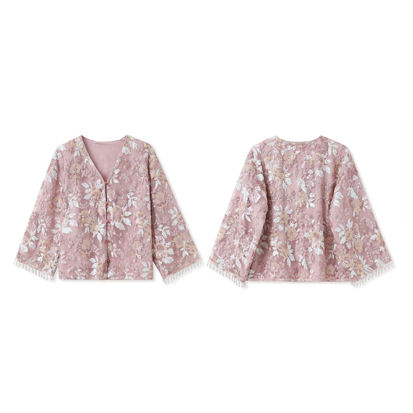 Embroidered Blush Pink Flowers Co Ord Set