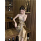 Embroidered  Champagne Golden Dress