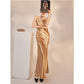 Embroidered  Champagne Golden Dress